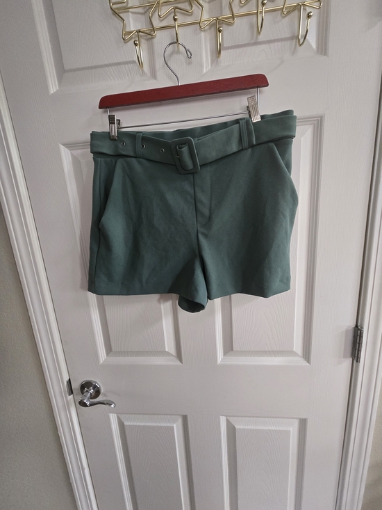 Fashion Nova Pants - Fashion Nova Tailored Stretch Women'sWaist Belted Shorts in Sage